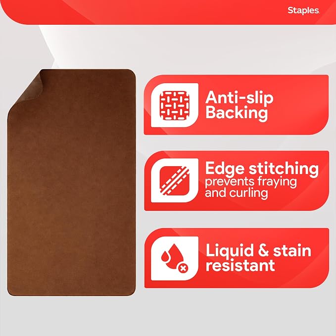 Anti-Slip Faux Leather Desk Pad, 31.5” x 15.7”, Brown, Large Desk Mat for Office & Home Workspace