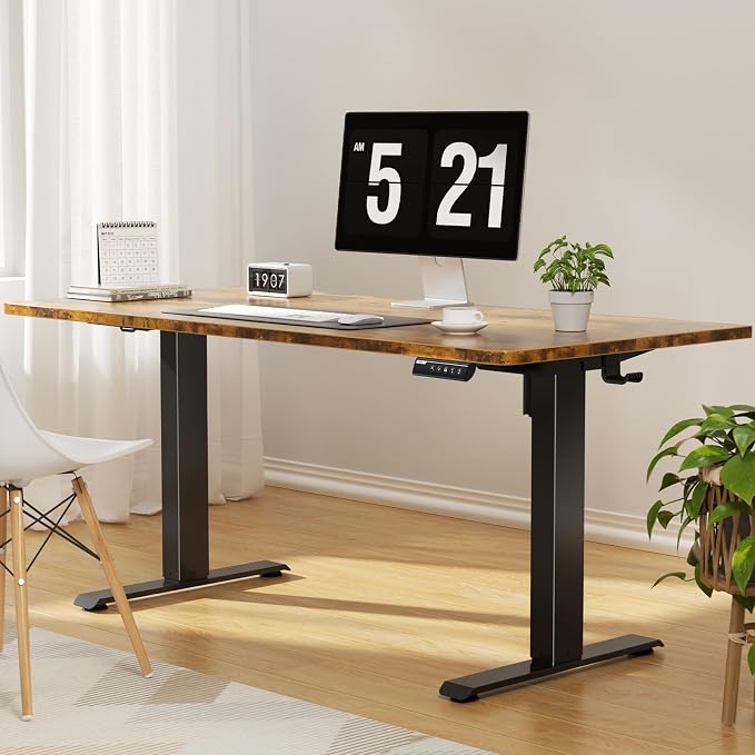 Veken 55" x 23.6" Super Large Standing Desk, Height Adjustable Electric Computer Desk, Sit to Stand Up, Modern Workstation for Home Office, Walking Pad, Writing, Gaming Bedroom Study, Brown