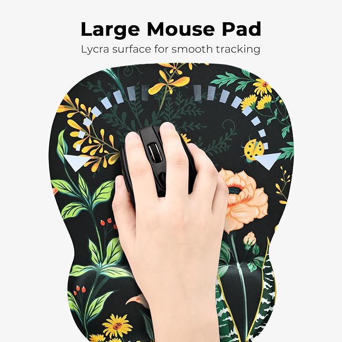 EooCoo Ergonomic Mouse Pad with Wrist Support, Mousepad with Memory Foam Wrist Rest and Non-Slip Base for Computer, Cafe, Home & Office, 9.64 x 8.26 in Office Desk Accessories