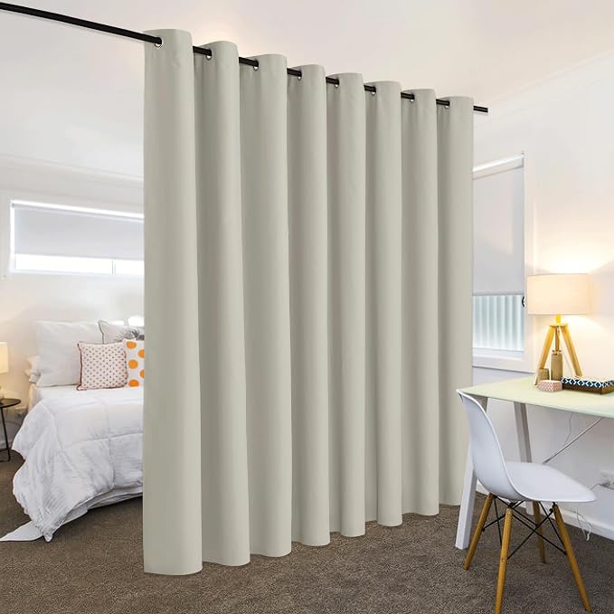 RYB HOME Blackout Office Room Divider Energy Efficient Furniture Protected Large Panel for Wall Space, Easy Hang on Rods or with Hooks for Dressing Room, Wide 15ft x Long 8ft, Natural, 1 Panel