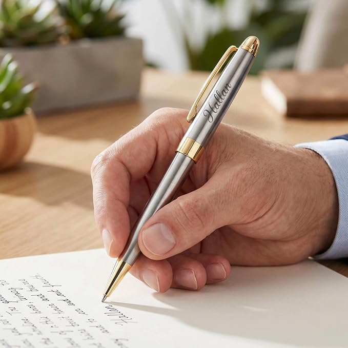 Ancolo Personalized Luxury Ballpoint Pen Writing Set-Stainless Steel Fancy pens Custom with Your Name or Message, Perfect for Students/Teacher/Manager/Lawyer/Professor 5PCS/Pack