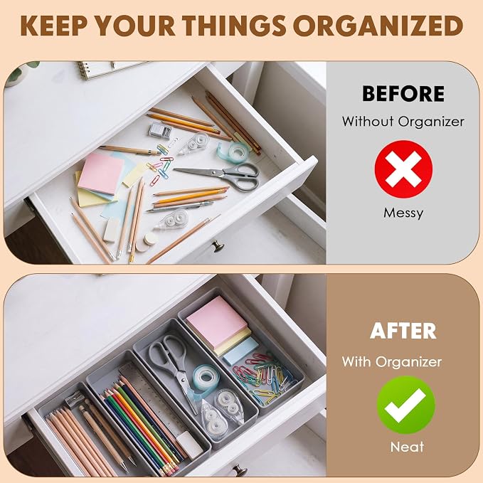 Teling 12 Pcs Grey Large Rectangular Desk Organizer Set Half Accessory Tray Plastic Tabletop Organizer for Office Home or Study Dimensions: 9.45 x 2.95 x 1.38 Inches