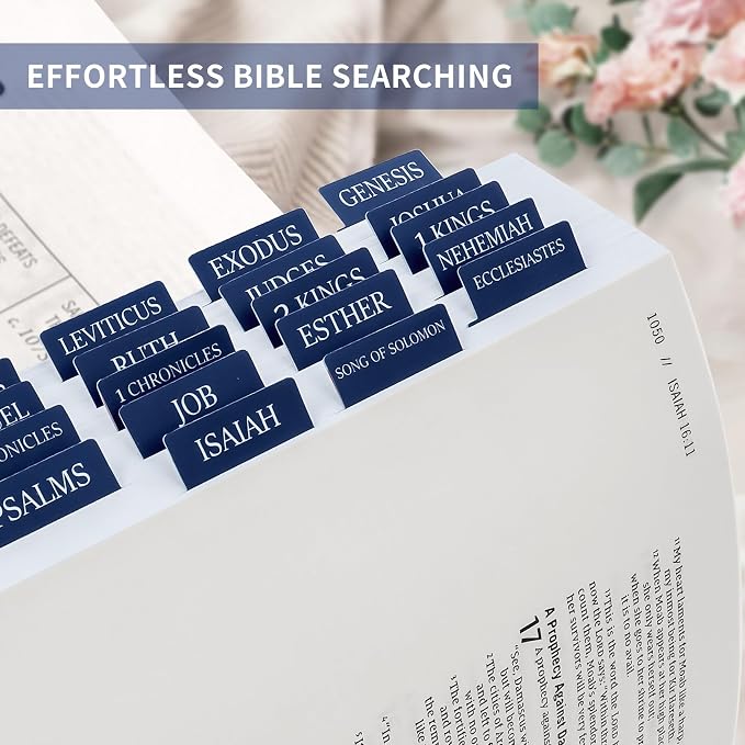 Bible Tabs for Women & Men, Bible Tabs for Study Bible, Large Print Bible Tabs for Easy Navigation, Bible Index Tabs, 66 Tabs Old & New Testament, Extra 9 Blank Tabs - Navy Blue