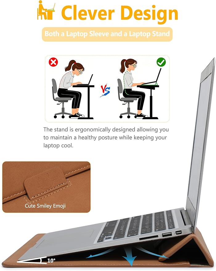 HYZUO 15-16 Inch Laptop Case Bag Sleeve with Stand Feature for MacBook Pro 16 M5/M4/M3/M2/M1 Pro/Max 2026-2019, XPS 15, MacBook Pro 15 2015-2012, Samsung Galaxy Book Flex 15, Brown