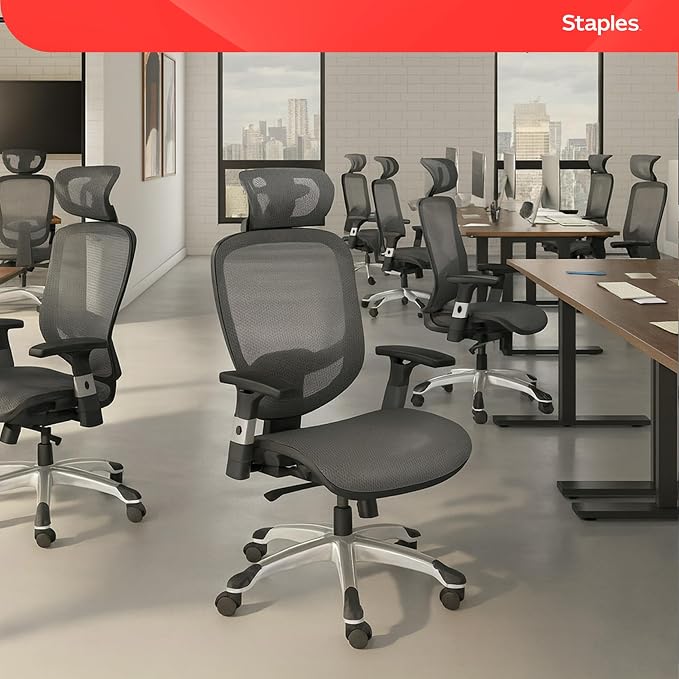 STAPLES Hyken Ergonomic Task Chair, Mesh, Ergonomic, Lumbar Support, Swivel, Gray