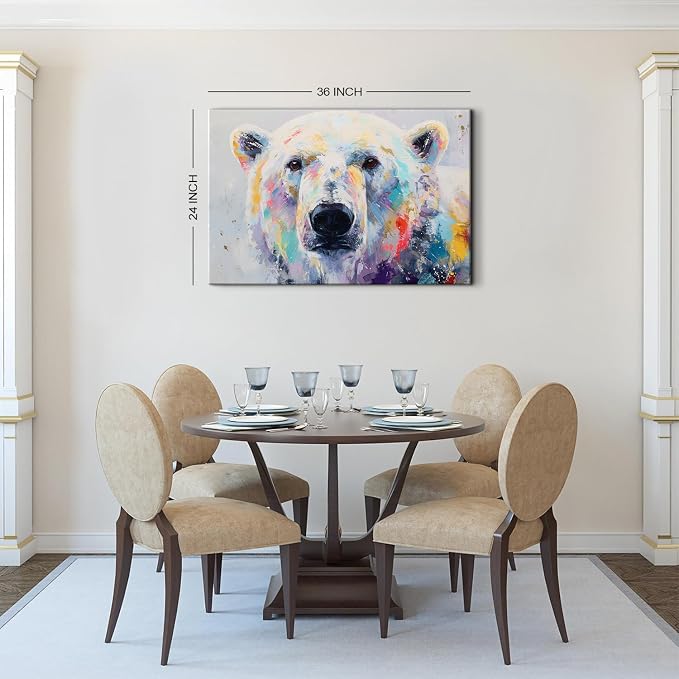Abstract Bear Wall Art Watercolor Banksy Pop Art Wall Decor Funny Bears Canvas Painting Modern Graffiti Wildlife Portrait Prints Framed Posters Artwork Modern Bathroom Living Room Decoration 24x36"