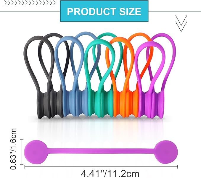 Kanemc Magnetic Cable Ties,Silicone Cord Ties Twist Ties(10PCS,Multicolor) | Reusable Magnetic Cable Organizer,Magnetic Cord Ties with Strong Magnet for Cable Bundling,Earphone Cords Wrap for Travel