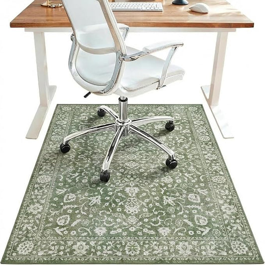 48"x72" Office Chair Mat for Hardwood Tile Floor, Under Desk Carpet Protector for Rolling Computer Chair Mat, Machine Washable Area Rug, Anti-Slip 1/5" Thick Low Pile Thin Vinyl Floor Mat, Sage