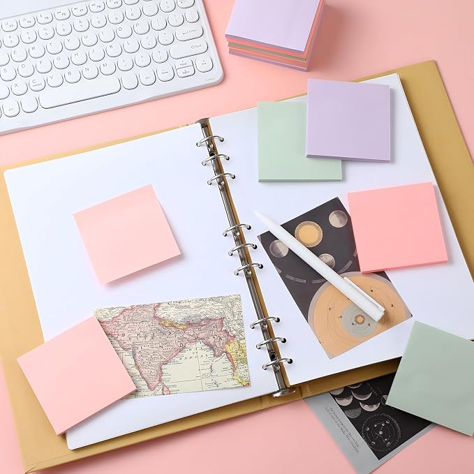 Thenshop 12 Pads Macaron Pastel Sticky Notes 3''x3'', Self Stick Notes Pads Macaron Pastel Office Supplies, Vintage Aesthetic School Accessories 50 Sheets/pad