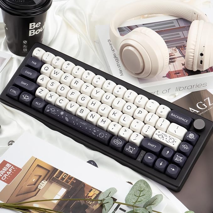 MOA Keycaps 126 Keys PBT Keycaps Dye-Sublimation Custom Keyboard Key Caps Set for Cherry Gateron MX Switches Mechanical Keyboards, Black White Space Theme Key Caps