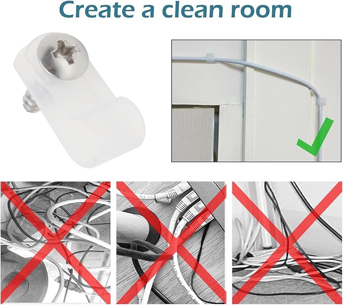 50 Pcs 1/4 Inch White Nylon Cable Clip Wire Clamp, R-type | 6.4mm, Screw Mounting, Wire Management, Stainless Steel Screws Included
