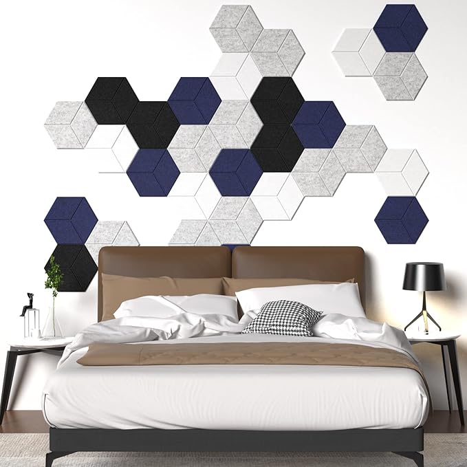 12 Pack Self-adhesive Acoustic Panels 12" X 10" X 0.4" -Sound Proof Foam Panels with High Density, Fashionable Y-Lined Design, Flame Resistant, Absorb Noise and Eliminate Echoes(Dark Blue)