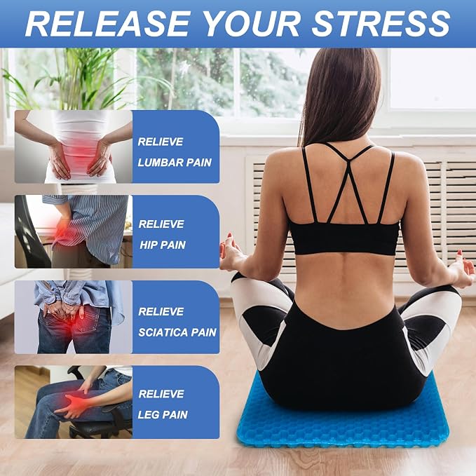 LYUANEC Gel Seat Cushion for Long Sitting - 18.5" x 17" x 1.4" (Large＆Soft) | Gel Cushion for People Over 100 lbs, Pressure Relief Cushions for Office Chair, Egg Cushions for Wheelchair, Seat Pad for Car