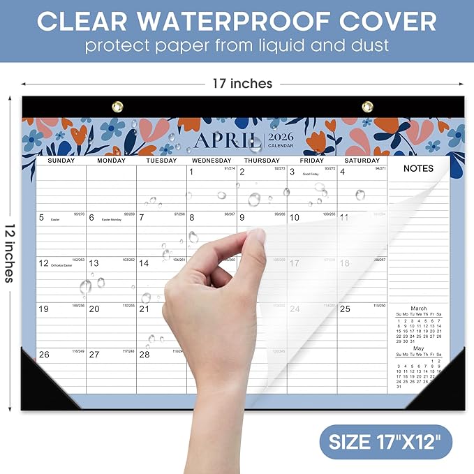 Desk Calendar 2026-2027, 21-Month Calendar Runs Unitl June 2027, Large 17" x 12" Monthly Desktop & Wall Calendar for Home & Office - Twilight Petals