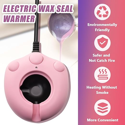Electric Wax Warmer, Seal Melter Pink Electric Wax Seal Kit with Spoon, Tweezer and Stir Stick for Melting Beads and DIY