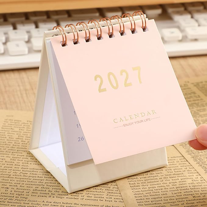 Mini Desk Calendar 2026-2027 - Runs From July 2026 until Dec 2027 Monthy Small Desktop Calendar 250 GSM Thick Paper Twin-Wire Binding for Home or Office (Pink)