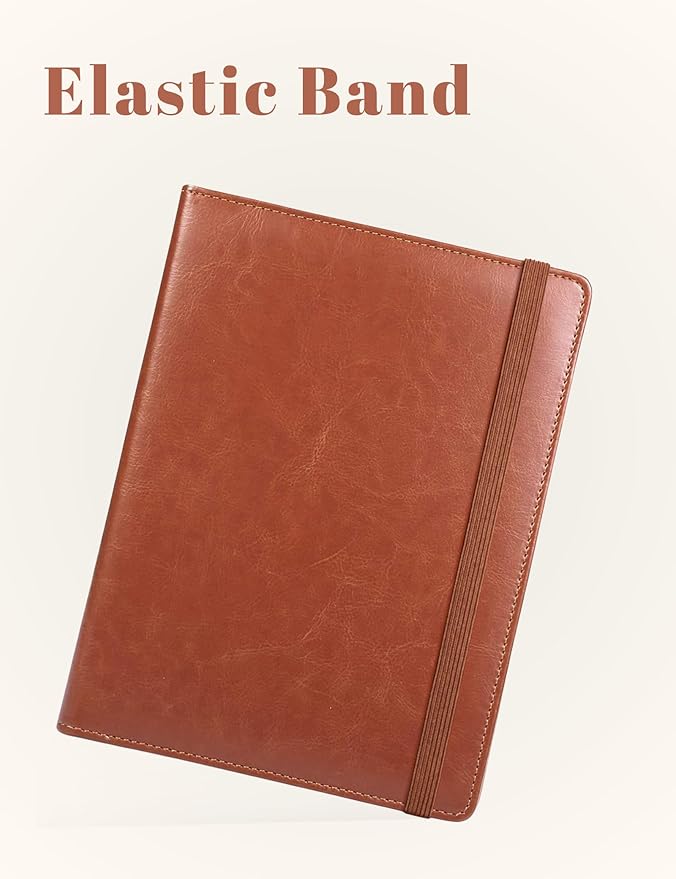 Junior Padfolio Clipboard Small for 7"x 9" Writing Pad Refillable, Mymazn Faux Leather Folder A5 for Folio Notepad 5 x 8 Junior Size Folio Portfolio (Brown)