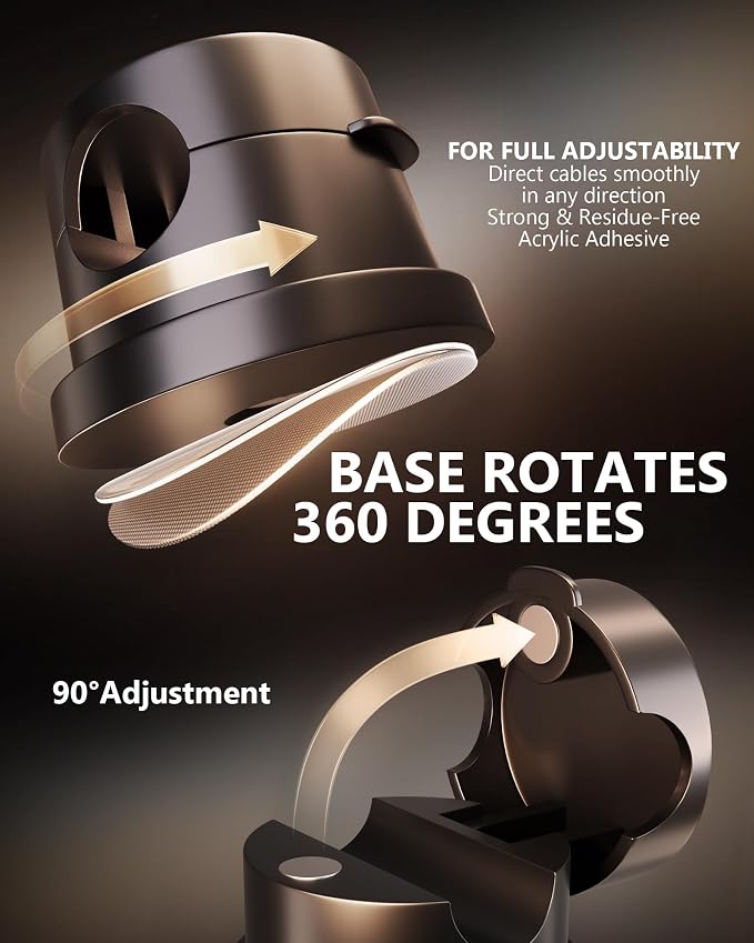 6Pack Magnetic Cord Holder 360° Rotating, 1s Lock Adhesive Desk Organizers | 8mm Cable Pass-Through, One-Hand Easy Installation for Cable Management, Phone Charging Wires Nightstand Car Home Office