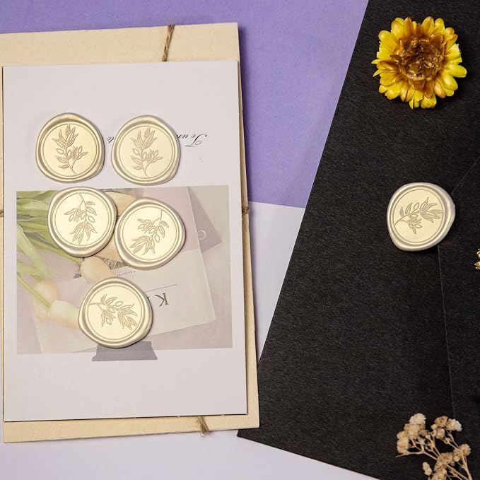 50Pcs Ivory White Self-Adhesive Wax Seal Stickers Wedding, Olive Branch Style Wax Seal Perfect for Wedding Invitation or Envelope Good Adhesion and Easy to Use