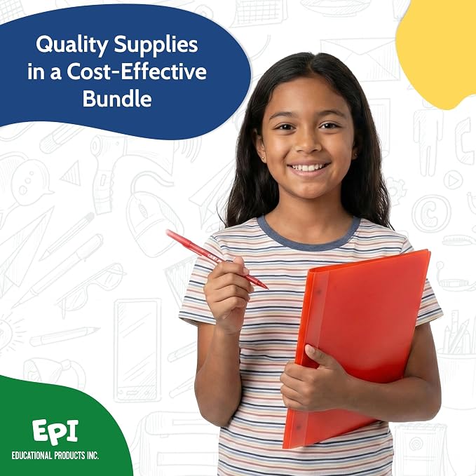 EPI Essentials Back to School Supplies for Kids – 50 Items in Kit – Kindergarten to 12th Grade School Supply Packs – Wide-Ruled Bundle with Composition Notebooks – Suitable for Homeschooling