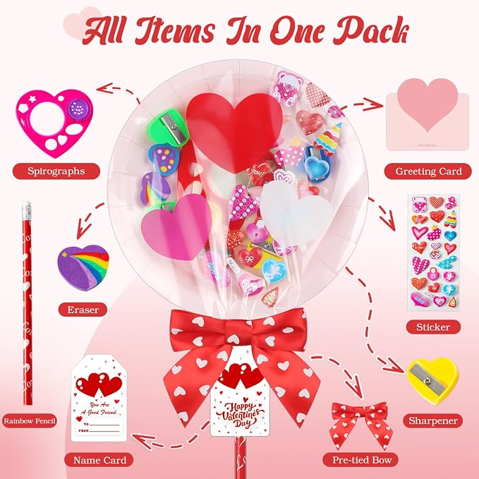 Deerher Valentines Day Gifts for Kids - 28 Pack Giant Colorful Stationery Set with Valentine's Cards for School Classroom Class Party Favor - Valentine Gift Exchange for Boys Girls Toddler