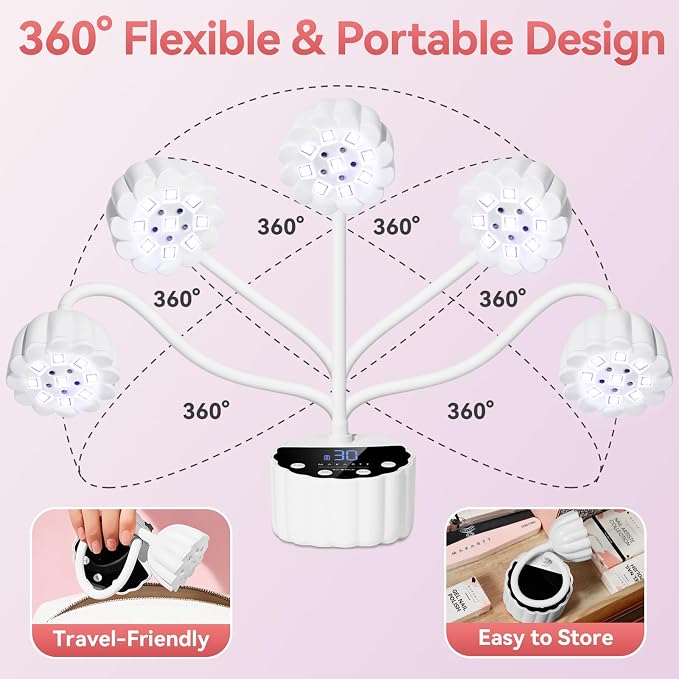 Makartt UV LED Nail Lamp - Gooseneck 58mW/cm² Flash Cure Lamp Rechargeable UV Light for Gel Nails with 4 Times & Auto Sensor USB Cordless Fast Curing Nail Art Design for Salon Home DIY (White)