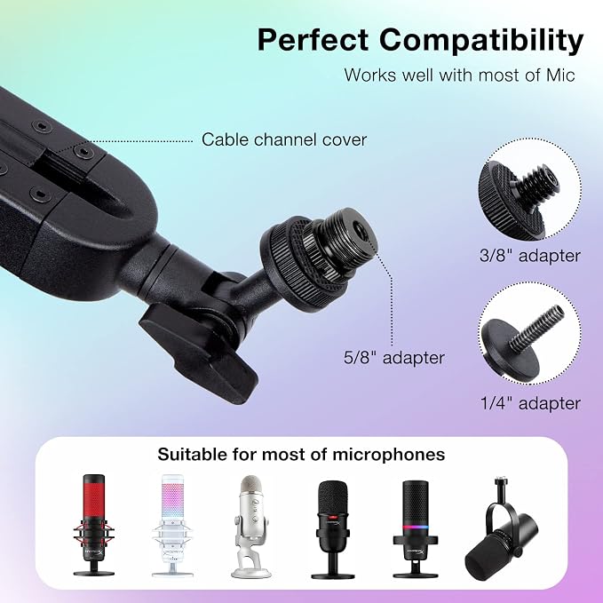 Blue Yeti Boom Arm with Extension Tube - Mic Boom Arm Compatible with Blue Yeti, Adjustable Boom Height Microphone Stand for HyperX QuadCast, Shure MV7, Rode, and Most Gaming Mic By SUNMON