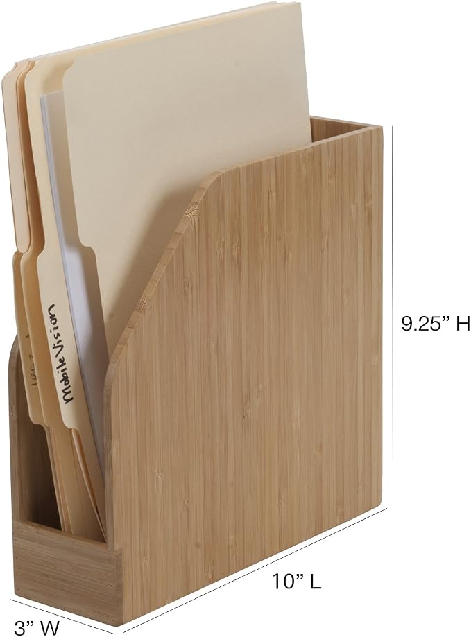 MobileVision Bamboo Vertical File Folder Holder & Office Product Organizer, Store Files, Magazines, Notepads, Books and more, 2 Pack Combo Set