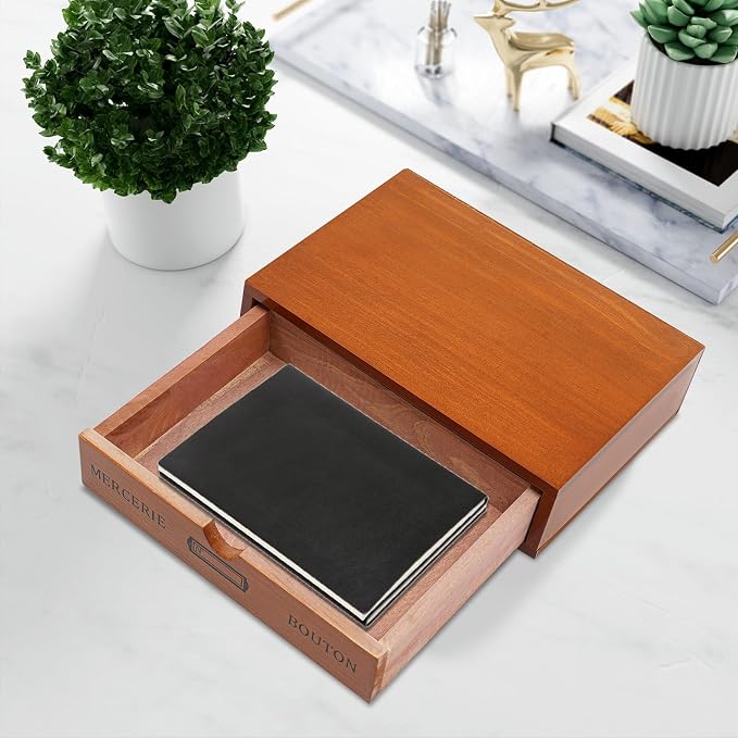 single drawer storage box wooden desk organizer pine wood varnish finish for makeup jewelry stationery small items monitor riser stand home office