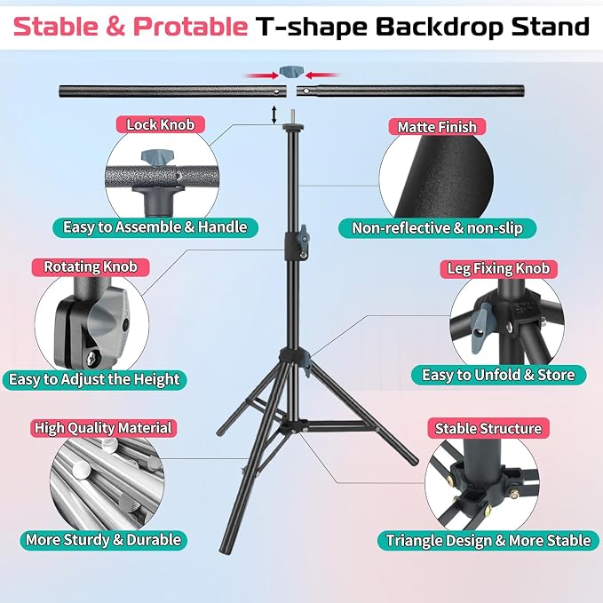 Product Photography Photo Backdrops Stand Kit, Photo Background, 26.8x50in White Black Backdrop Background with 26x29in Small T-Shape Backdrop Stand Tabletop Photo Shoot for Jewelry Cosmetics