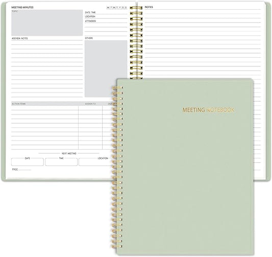 SUNEE Half Meeting Half Note - 8.5"x11" Professional Notebooks for Work - 160 Pages, A4 Size Project Planner, Spiral Meeting Agenda/Minutes Organizer for Women Men, Note Taking, Office & Business