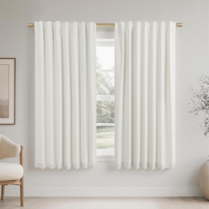 KOUFALL Short Black Out Curtains 54 Inch Long for Windows,Boho Linen Room Darkening Blackout Curtains for Bedroom Living Room 54 in Length 2 Panels Set