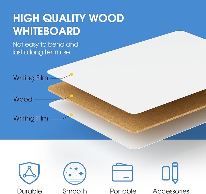MaxGear Double Sided Dry Erase Board, 9'' x 12'' Small White Board, 2 Pack | Reusable Double Sided Surface, Easy to Write and Erase, Portable Small Learning Board, Includes 2 Markers and 2 Erasers