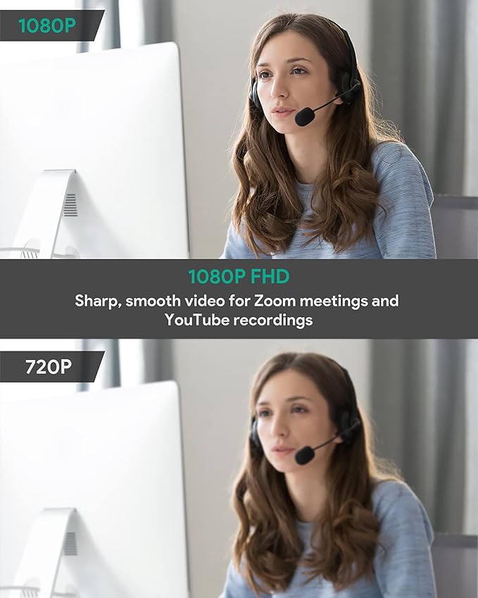 1080p Webcam with Dual Stereo Microphones & Privacy Cover, Full HD USB Desktop Web Computer Camera with Auto Light Correction for Video Conferences, Compatible with Windows & Mac, PC & Laptop