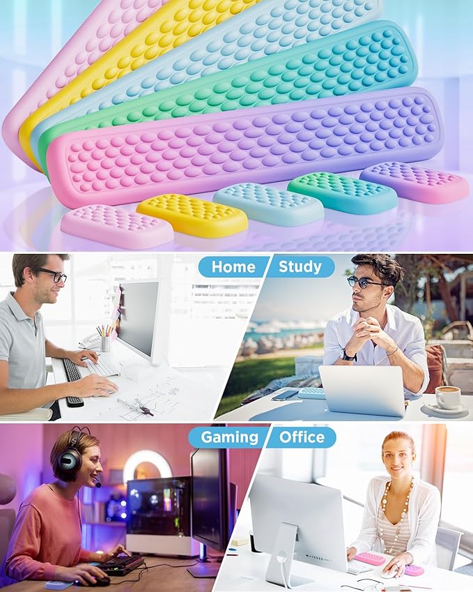 Lekvey Ergonomic Keyboard Wrist Rest - Memory Foam with Massage Points & Waterproof PU Leather Wrist Pad, Carpal Tunnel Support for Office Computer/Gaming, Typing Pain Relief, Easy-Clean（Pink）