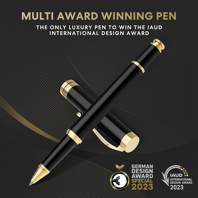 Luxury Rollerball Pens Smooth Writing Miscoos Nice Pens for Men & Women Gift Pen Set for Executive Office,Professional,Graduation Fancy Pens with 1 Black Ink Refills (Black2)