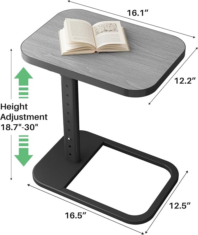Kitstorack Upgraded TV Tray Table with Panel Lock, 90° Flip-Over Design & Adjustable Height, Sofa Arm Side Table for Eating, Laptop, Couch, Bed, or Small Spaces, Dark Gray