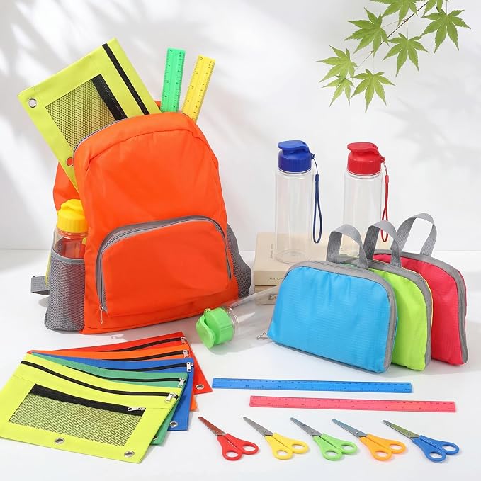 120 Pcs / 24 Sets Back to School Supplies Kit Include Sturdy Oxford Backpacks Water Bottles Pencil Pouches Scissors Rulers for Students Supplies Donations Camping Party Bulk Gift Set (Classic)