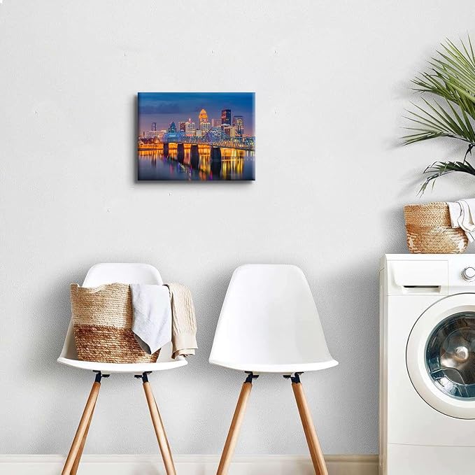 Colorful Cityscape Canvas Wall Art for Living Room Downtown Louisville in Kentucky Landscape Pictures Wall Decor USA City Night View Paintings Prints Modern Artwork Bedroom Home Decoration 12x16"