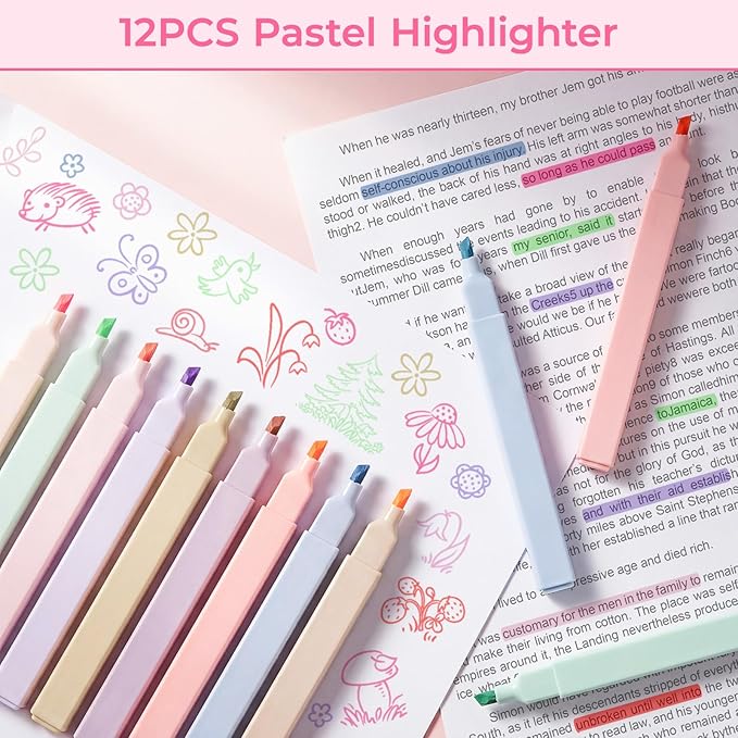 WOBAGMEN 62PCS Aesthetic School Supplies with Quilted Pencil Case, Pastel Highlighters, Gel Pens Mechanical Pencils Set, Cute Back to School Supplies, College Essentials (Green Blue Patchwork, M)