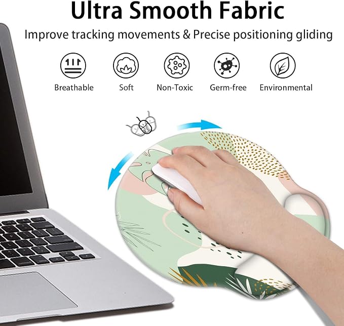 Britimes Green Boho Leaves Ergonomic Mouse Pad Set with Wrist Rest Non-Slip Rubber Base Wrist Cushion Support and Coasters Mousepad with Wrist Support for Computer Keyboard and Desk