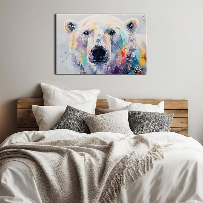 Abstract Bear Wall Art Watercolor Banksy Pop Art Wall Decor Funny Bears Canvas Painting Modern Graffiti Wildlife Portrait Prints Framed Posters Artwork Modern Bathroom Living Room Decoration 24x36"