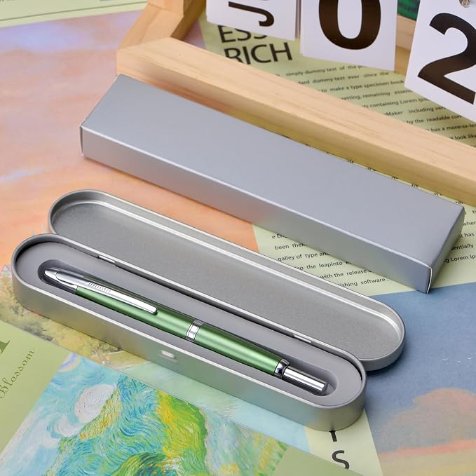 Jinhao 10 Press Fountain Pen with Box, Sea Pine Green Retractable Extra Fine Nib with Ink Converter Set (Silver Clip)