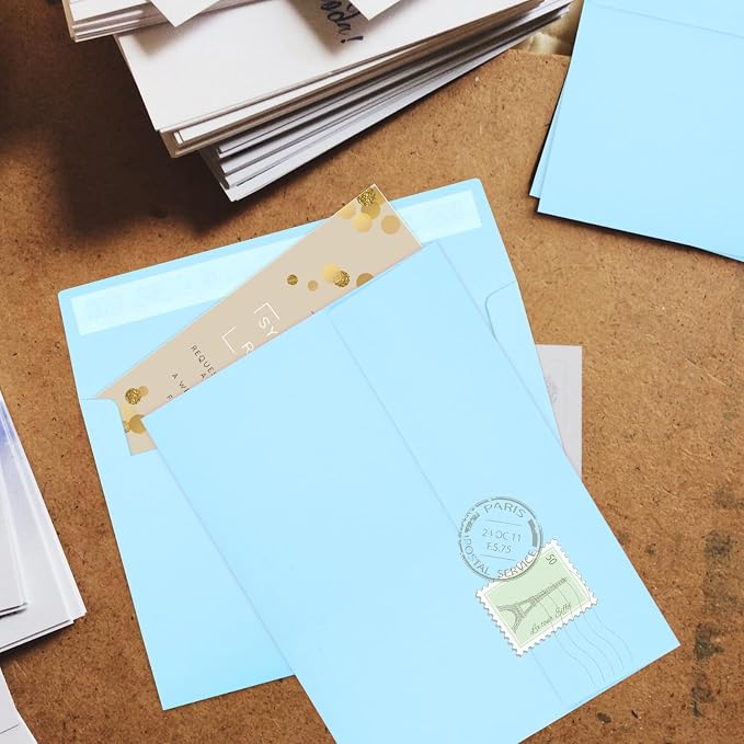50 Packs Blue 5x7 Envelopes, Blue Envelopes 5x7, A7 Invitation Envelopes Self Seal for Weddings, Invitations, Photos, Greeting Cards, Mailing
