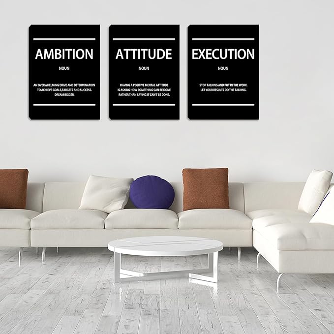 Halioyo Motivational Wall Art - 3 Pieces Inspirational Office Wall Decor with Positive Saying, Ready to Hang Canvas Prints Poster for Classroom Bedroom Living Room(12 x 16 inch)