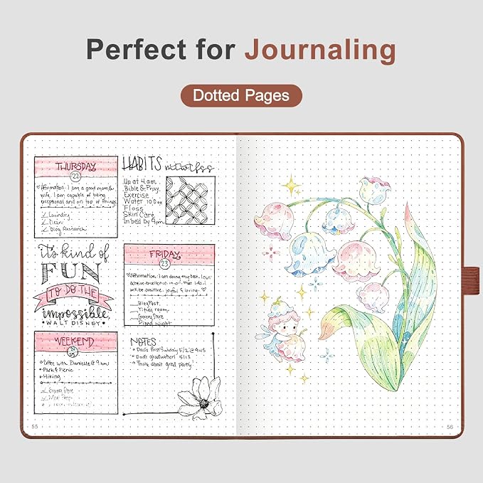 AHGXG Dotted Journal Notebook, 160 Numbered Pages, A5 Medium Size (5.7'' x 8.3''), 120 GSM Thick Paper, Leather Hardcover, for Journaling, Planning, Tracking (Brown)