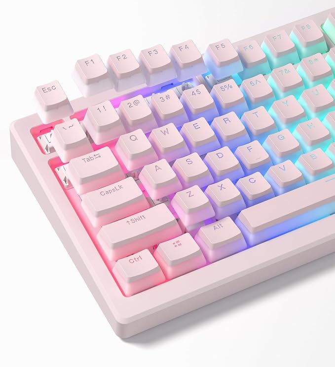 Womier Double Shot PBT keycaps, Shine Through Pink Keyboard Key caps, OEM Profile Pudding Custom keycaps 75 Percent 130-key Set for 60% 65% 75% 100% Cherry Gateron MX Mechanical Keyboard-Pink