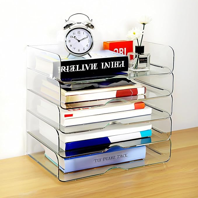 DCA 4 Tier Large Capacity Desk Organizer, Clear Stackable Paper Tray | High-Volume File Storage | Office, Home & School Use | Easy Assemble | Letter & A4 Compatible