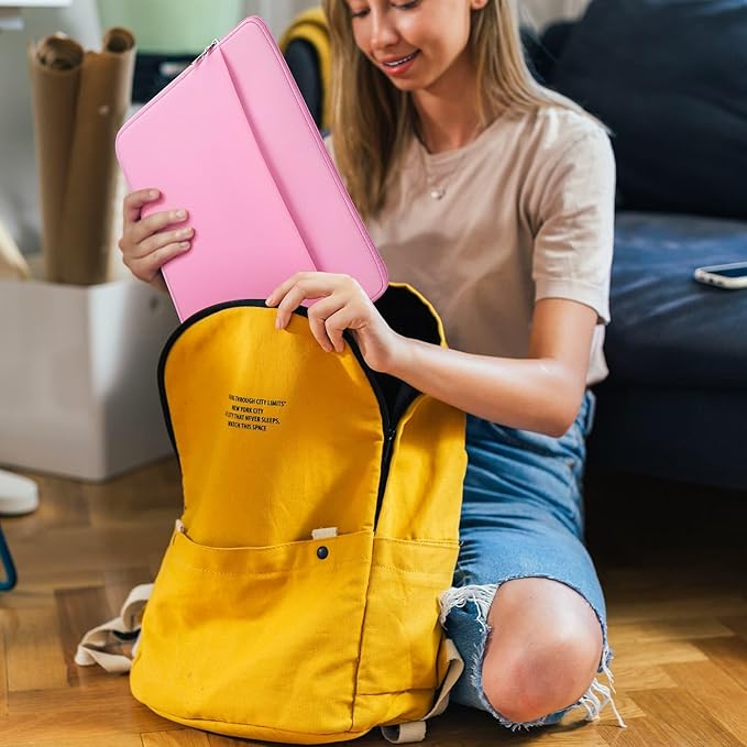 Laptop Sleeve Bag Compatible with 15 to 16 inches MacBook HP Dell Asus Acer Protective Case with Front Pocket Padded Computer Pouch Cover Protective for 15” to 16” Laptop, Pink