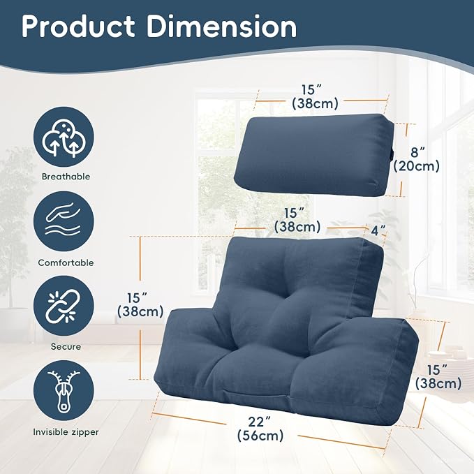 2-Piece Neck Pillow Lumbar Support Cushion for Recliner, Ergonomic High-Density Foam Backrest with Adjustable Headrest, Soft Comfy Back Support for Office Chair, Sofa, Couch, Pain Relief, Navy Blue
